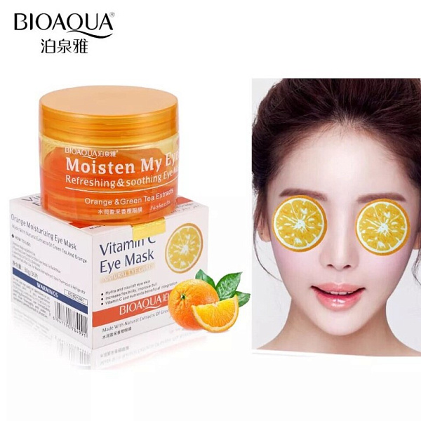 Локальная тканевая освежающая  маска для глаз с апельсином и зеленым чаем Bioaqua 80 г (61224)/ 36 ш №1